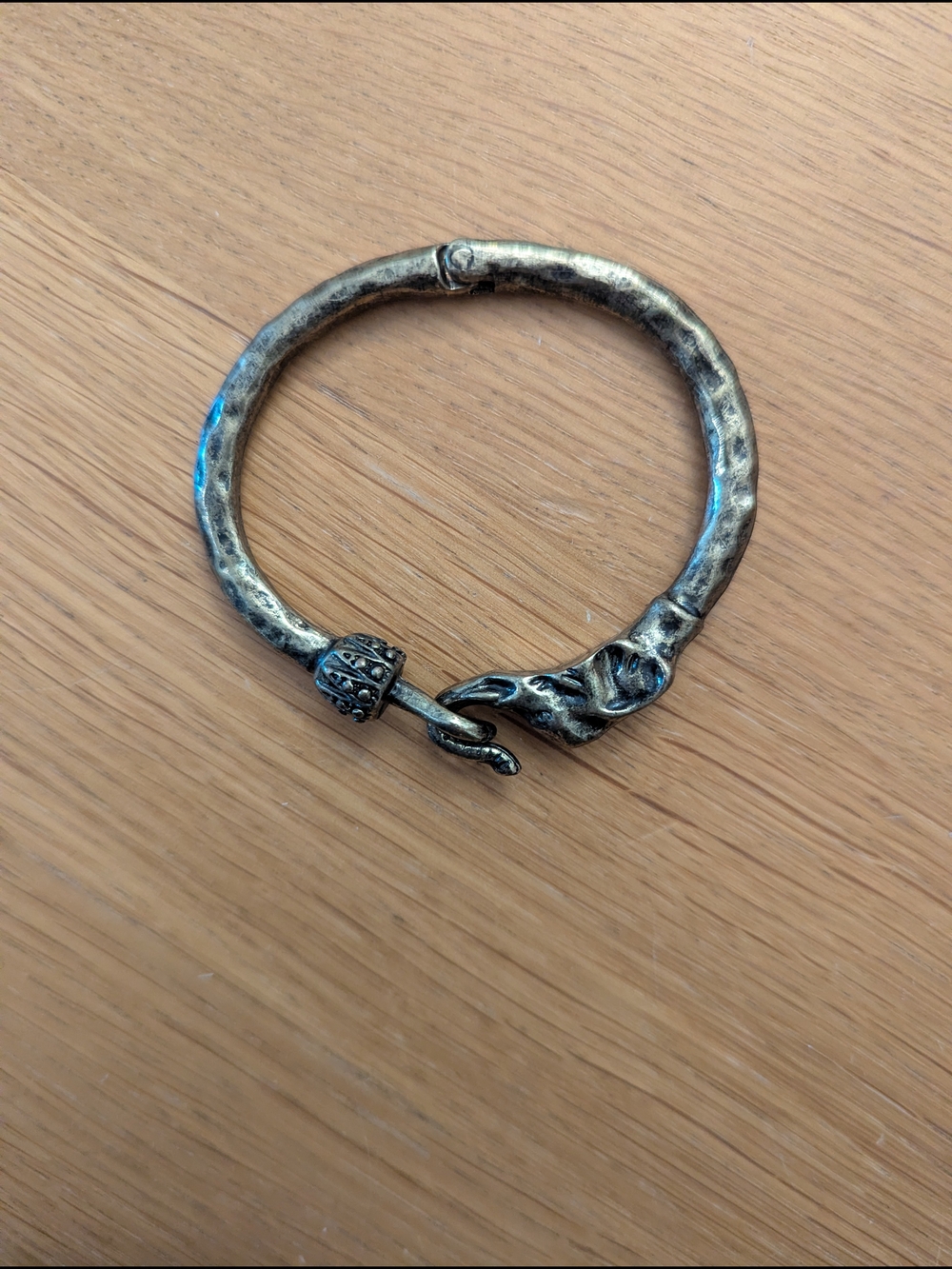 Elephant Head Hinged Bangle Bracelet - Antiqued Silver Tone - Picture 6 of 6
